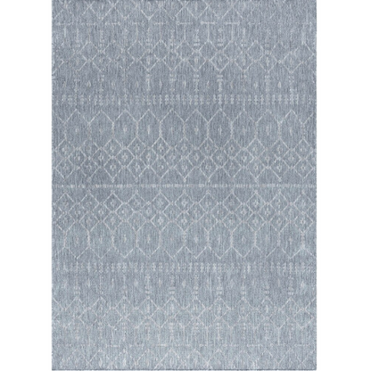 Boho-Inspired Greyish Blue & Ivory  Geometric Rug – Fade & Stain-Resistant, Low-Pile, Perfect for High-Traffic Indoor/Outdoor Spaces