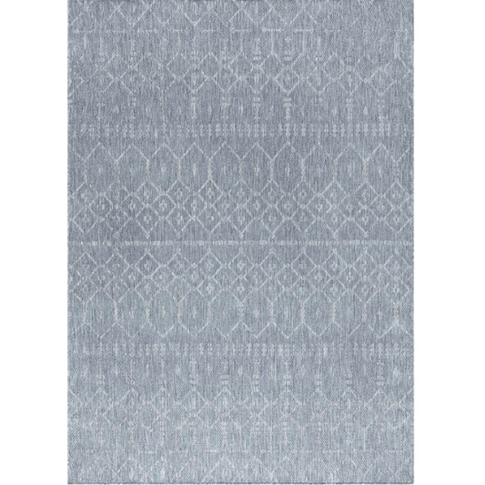 Boho-Inspired Greyish Blue & Ivory  Geometric Rug – Fade & Stain-Resistant, Low-Pile, Perfect for High-Traffic Indoor/Outdoor Spaces