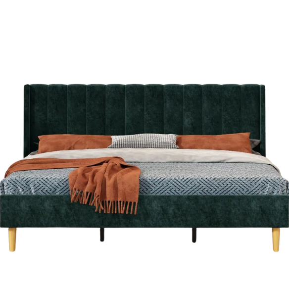 Luxury Corduroy Upholstered King Size Platform Bed Frame - Stylish Modern Wingback Design with Ultimate Comfort