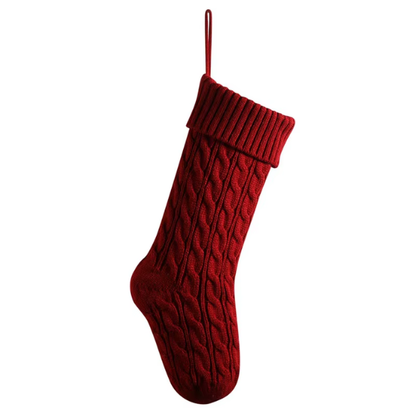 Classic Red Knitted Christmas Stocking – Cable Knit Holiday Gift Bag with Soft Lining