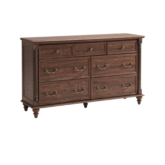 Farmhouse 7-Drawer Rustic Dresser with Two Drawer Sizes, Perfect for Bedroom or Living Room Storage
