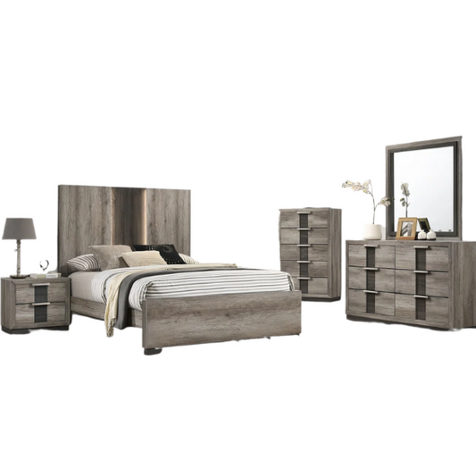 6-Piece Dark Grey Wooden Queen Bedroom Set – Modern Elegance with Sleek Storage Solutions