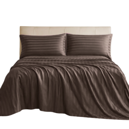 4-Piece Luxury Bed Sheet Set – Fitted & Flat Sheets with Pillowcases | Solid Stripe Bedding for Twin, Full, Queen, King Sizes