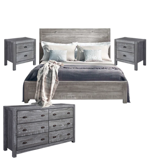 Rustic Farmhouse Aesthetic 4-Piece Queen Bedroom Set in Solid Wood – Charming and Durable