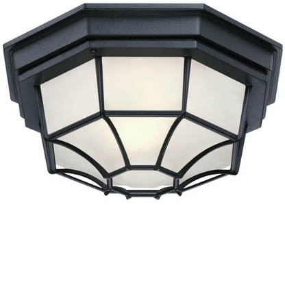 1-Light Retro Textured Ceiling Mount Light Fixture with Frosted Glass – Vintage-Inspired Black Ceiling Light for Home, Farmhouse, and Commercial Spaces