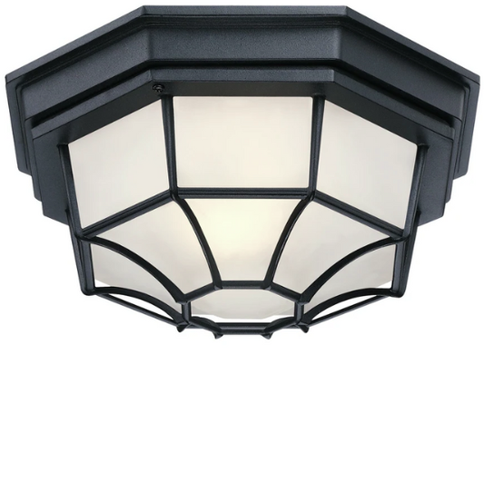 1-Light Retro Textured Ceiling Mount Light Fixture with Frosted Glass – Vintage-Inspired Black Ceiling Light for Home, Farmhouse, and Commercial Spaces