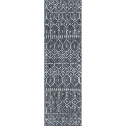 Boho-Inspired Charcoal & Light Grey Geometric Rug – Fade & Stain-Resistant, Low-Pile, Perfect for High-Traffic Indoor/Outdoor Spaces