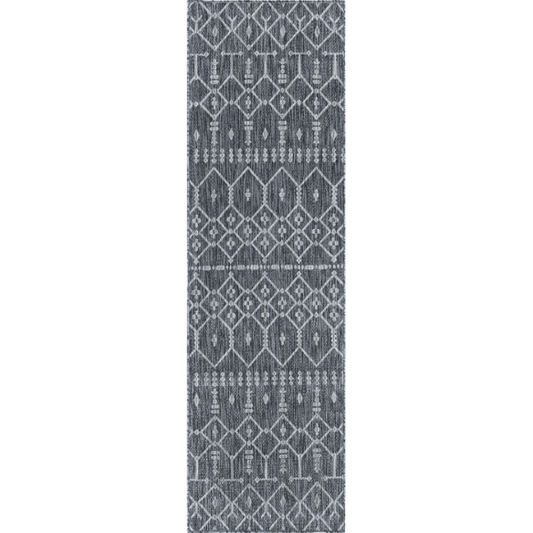 Boho-Inspired Charcoal & Light Grey Geometric Rug – Fade & Stain-Resistant, Low-Pile, Perfect for High-Traffic Indoor/Outdoor Spaces