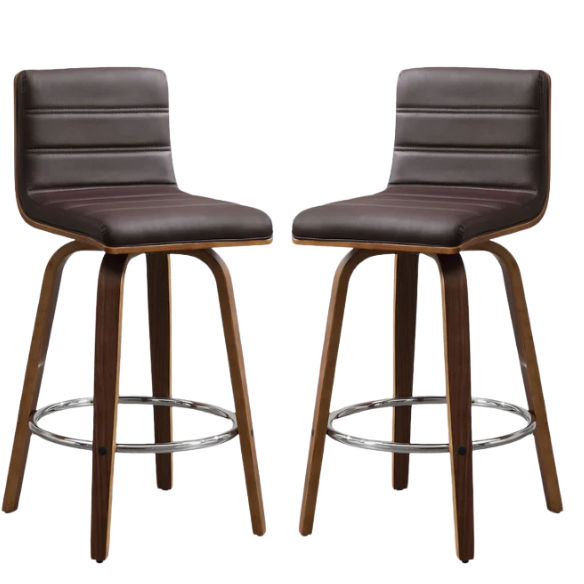 Mid-Century Modern Faux Leather Swivel Counter/Bar Stools – 360° Swivel, Padded PU Leather Seat & Back, Durable Bentwood Legs, Metal Footrest, Supports Up to 440lbs for Home Bar or Kitchen