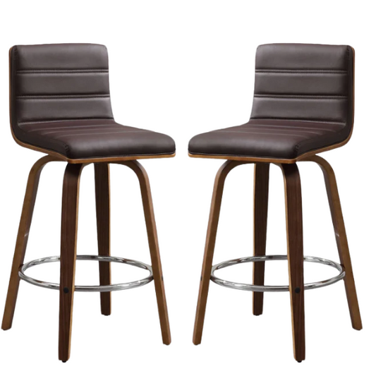 Mid-Century Modern Faux Leather Swivel Counter/Bar Stools – 360° Swivel, Padded PU Leather Seat & Back, Durable Bentwood Legs, Metal Footrest, Supports Up to 440lbs for Home Bar or Kitchen