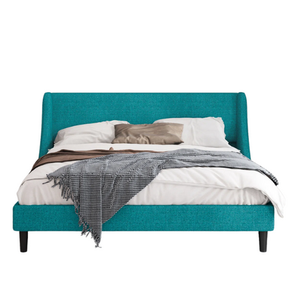 Luxurious King Size Upholstered Platform Bed with Deluxe Wingback Headboard – Soft Velvet and Linen Blend Upholstery, Sturdy Solid Wood Frame, and Modern Minimalist Design for Ultimate Comfort