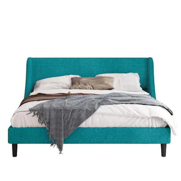 Luxurious King Size Upholstered Platform Bed with Deluxe Wingback Headboard – Soft Velvet and Linen Blend Upholstery, Sturdy Solid Wood Frame, and Modern Minimalist Design for Ultimate Comfort