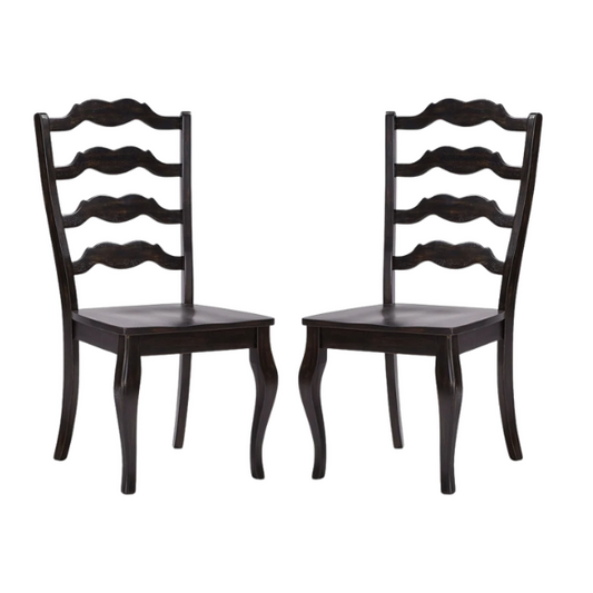 Rustic Ladder Back Solid Wood Dining Chairs (Set of 2) – Farmhouse Style Kitchen or Dining Room Seating