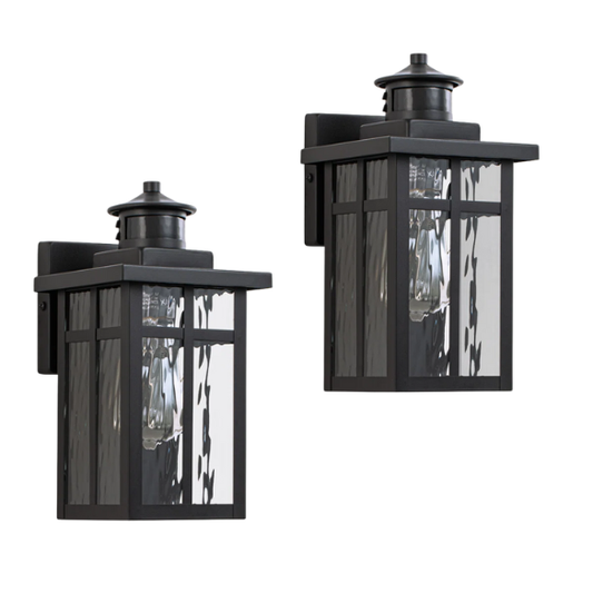 2-Pack Matte Black Outdoor Wall Lantern Sconces with Water Glass – Classic Lantern Design, Weather-Resistant, Ideal for Front Porch, Garage, and Outdoor Spaces