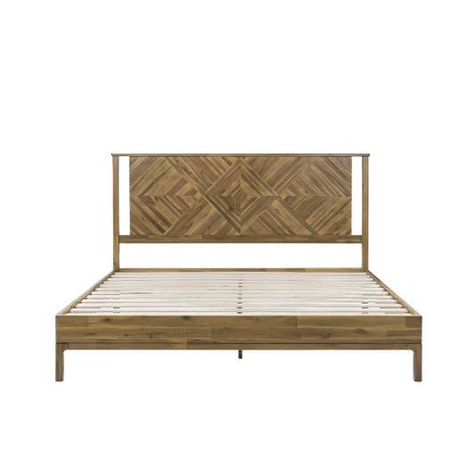Solid Wood Platform King Size Bed with Headboard – Rustic Wood Frame with Steel Reinforcement for Ultimate Stability and Comfort