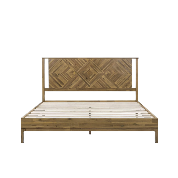 Solid Wood Platform King Size Bed with Headboard – Rustic Wood Frame with Steel Reinforcement for Ultimate Stability and Comfort