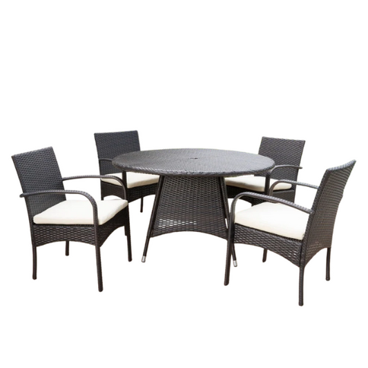 5-Piece Outdoor Wicker Dining Set | Includes Water-Resistant Cushions for Comfort and Durability