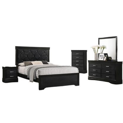 Luxurious 5-Piece Full Double Size Bedroom Set – Diamond Tufted Velvet Headboard with Wooden Trim and Elegant Button Detailing
