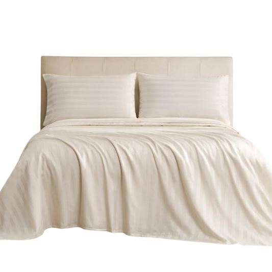 4-Piece Luxury Bed Sheet Set – Fitted & Flat Sheets with Pillowcases | Solid Stripe Bedding for Twin, Full, Queen, King Sizes