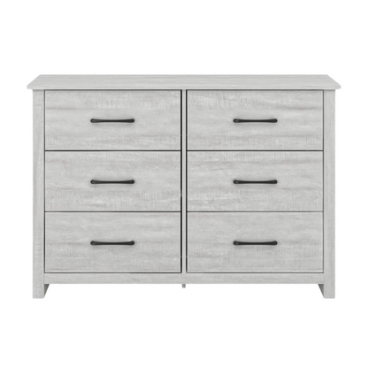 Modern 6-Drawer Double Dresser with Flared Feet and Sleek Black Metal Handles