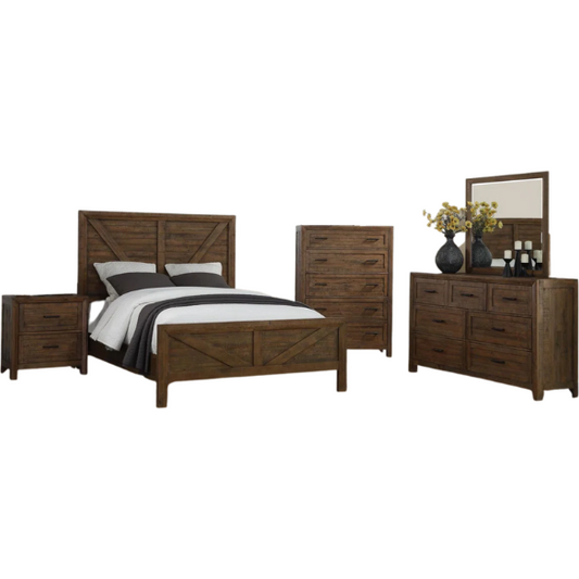 Weathered Oak Queen Bed with Solid Wood Standard Bedroom Set – Timeless, Durable, and Stylish