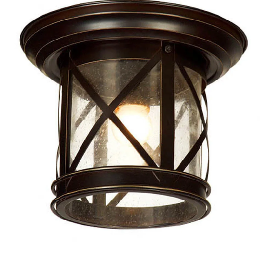 1-Light Outdoor Ceiling-Mounted Light in Sandy Black Finish – Industrial-Style Exterior Fixture with Clear Seedy Glass Shade for Porch, Patio, or Garden