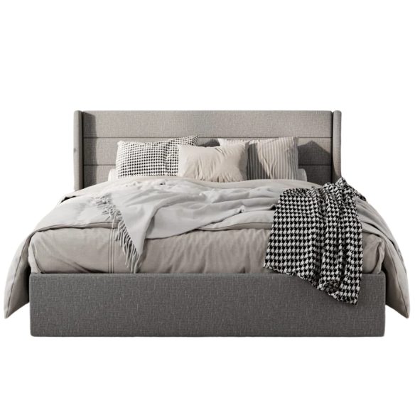 Luxurious Linen Upholstered Hydraulic Lift-Up Storage Platform Bed – Full/Double Size with Sleek Design & Maximized Space