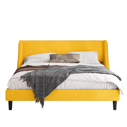 Luxurious King Size Upholstered Platform Bed with Deluxe Wingback Headboard – Soft Velvet and Linen Blend Upholstery, Sturdy Solid Wood Frame, and Modern Minimalist Design for Ultimate Comfort