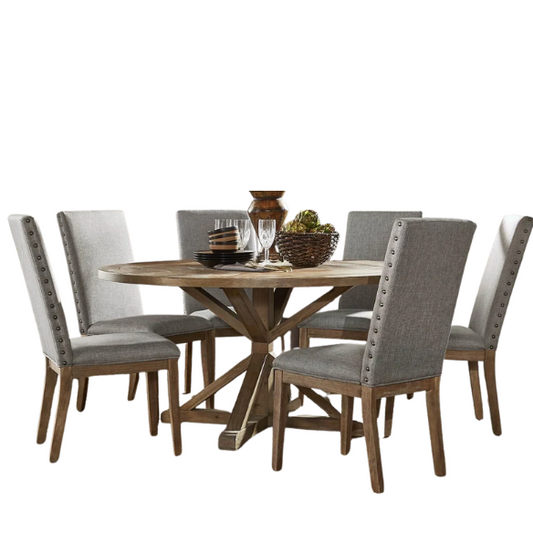 Modern Fabric and Wood Dining Set – Where Elegance Meets Comfort and Style