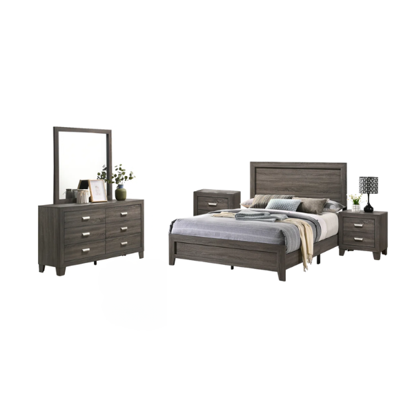 Stylish Dark Grey Wooden 5-Piece Full Double Size Bedroom Set – Modern Design with Sturdy Construction and Sophisticated Finishes