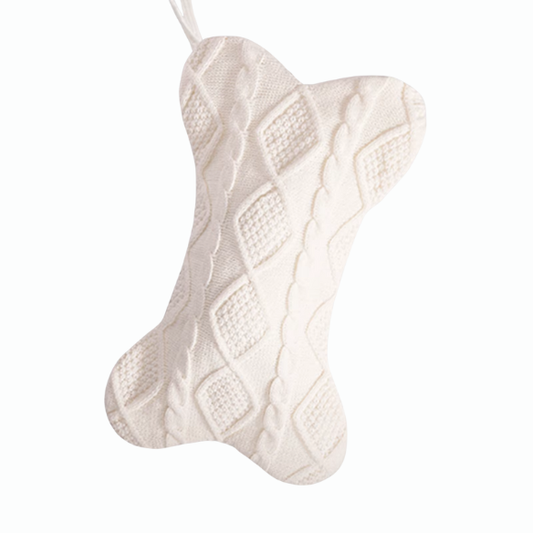 White Knit Christmas Stocking – Cozy Holiday Decor, Gift Bag & Pet-Friendly Treat Holder