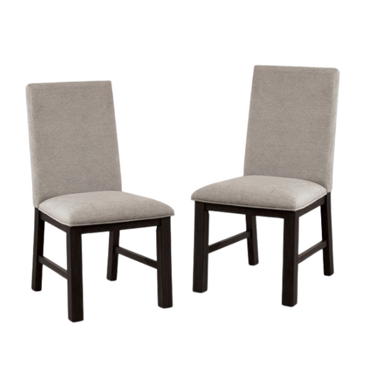 Antique Black Wood Side Chairs with Grey Linen Upholstered Seats (Set of 2) – Transitional Padded Dining Chairs for Kitchen or Dining Room