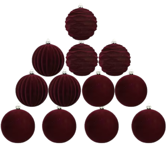 Burgundy Velvet Christmas Ball Ornament Set – 9-Piece Luxury Holiday Décor (10 cm / 3.94 in)