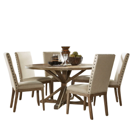 Modern Fabric and Wood Dining Set – Where Elegance Meets Comfort and Style