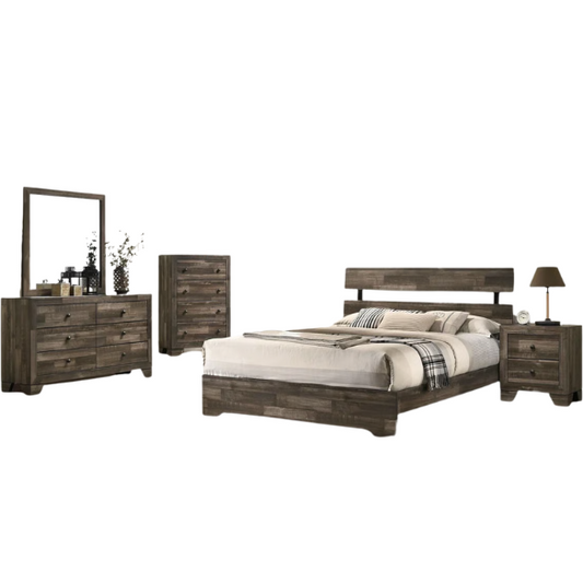Rustic Gray 6-Piece Stone Platform Bedroom Set with Distressed Wood Finish for a Charming, Modern Look
