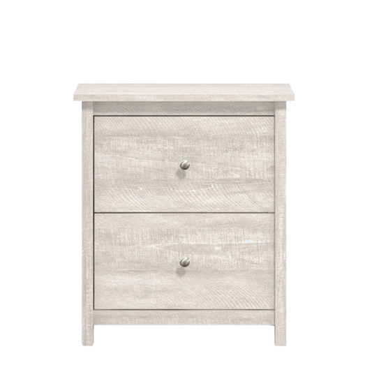 2-Drawer Nightstand – Neutral Engineered Wood, Streamlined Rectangular Design, Four Block Legs, Convenient Storage with Roller-Glide Drawers & Metal Knobs, Perfect for Traditional & Contemporary Bedroom