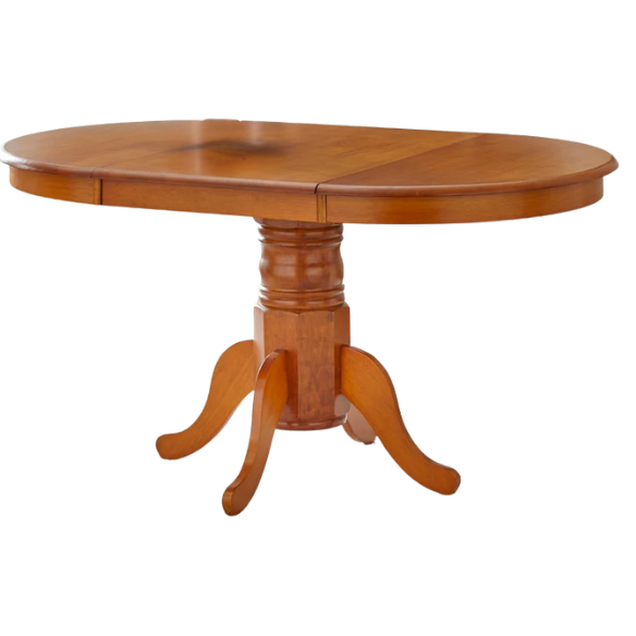 Farmhouse Solid Rubberwood Dining Table with 22-Inch Extension Leaf – Pedestal Base, Seats 6, Available in Oak, Matte Black, White/Natural, Grey/Walnut Finishes