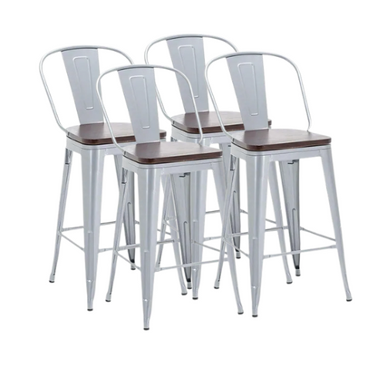 Set of 4 Farmhouse Counter Height Bar Stools – Rustic Industrial Style with Removable Backrest, Heavy-Duty Steel Frame, and Scratch-Resistant Finish