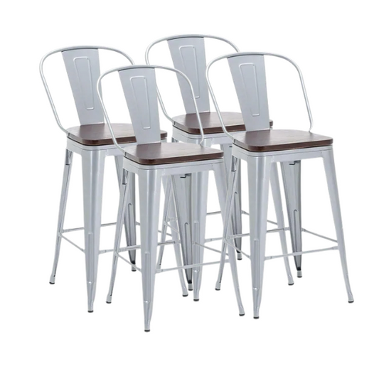 Set of 4 Farmhouse Counter Height Bar Stools – Rustic Industrial Style with Removable Backrest, Heavy-Duty Steel Frame, and Scratch-Resistant Finish