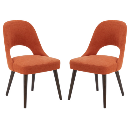 Textured Fabric Dining Side Chairs (Set of 2) – Solid Wood Frame with Mediterranean or Pecan Finish, High-Density Foam Fill & Rounded Back Design