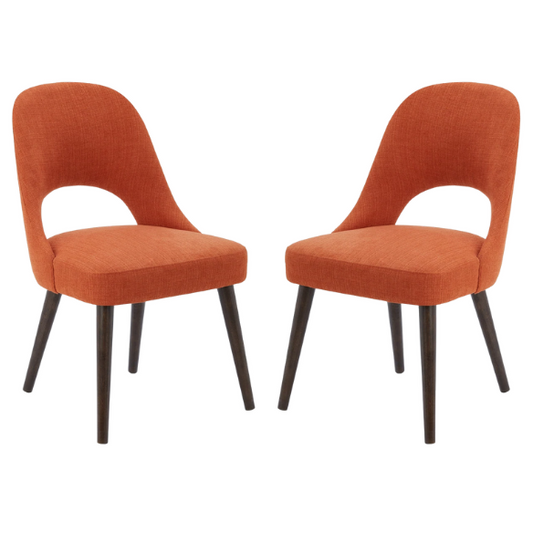 Textured Fabric Dining Side Chairs (Set of 2) – Solid Wood Frame with Mediterranean or Pecan Finish, High-Density Foam Fill & Rounded Back Design