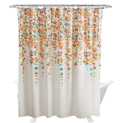 Orange, Teal, Yellow, and White Weeping Flower Shower Curtain – Vibrant Floral Bathroom Décor, 72" x 72"