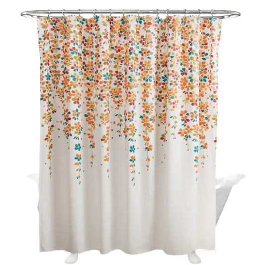 Orange, Teal, Yellow, and White Weeping Flower Shower Curtain – Vibrant Floral Bathroom Décor, 72" x 72"