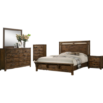 Timeless 6-Piece Brown Rustic Wood Panel Bedroom Set with Modern Design and Inviting Elegance