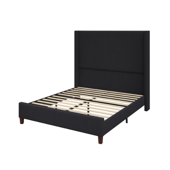 Queen Size Upholstered Wingback Platform Bed in Ribbed Corduroy Fabric