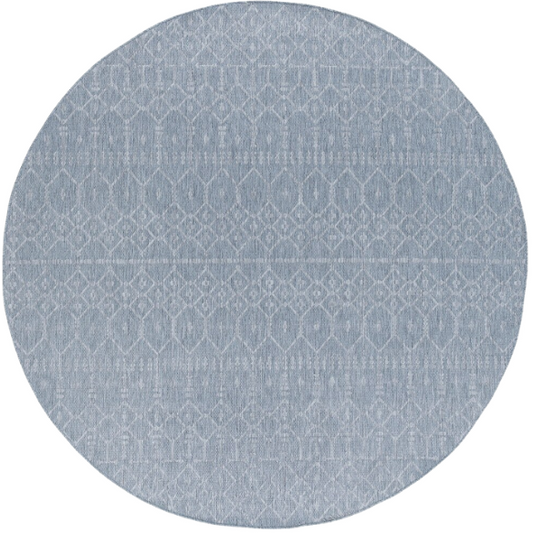 Boho-Inspired Greyish Blue & Ivory Geometric Rug – Fade & Stain-Resistant, Low-Pile, Perfect for High-Traffic Indoor/Outdoor Spaces