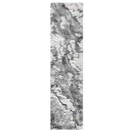 Plush Abstract Grey & Ivory Pattern Shag Rug