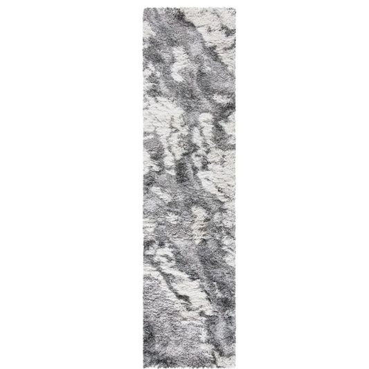 Plush Abstract Grey & Ivory Pattern Shag Rug