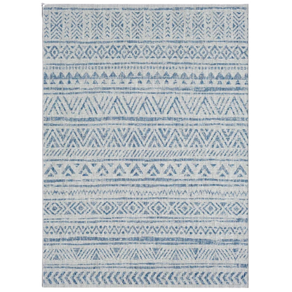 Striped Geometric Area Rug – Blue & Taupe, Durable Polypropylene, Low-Pile Design for High-Traffic Indoor/Outdoor Spaces