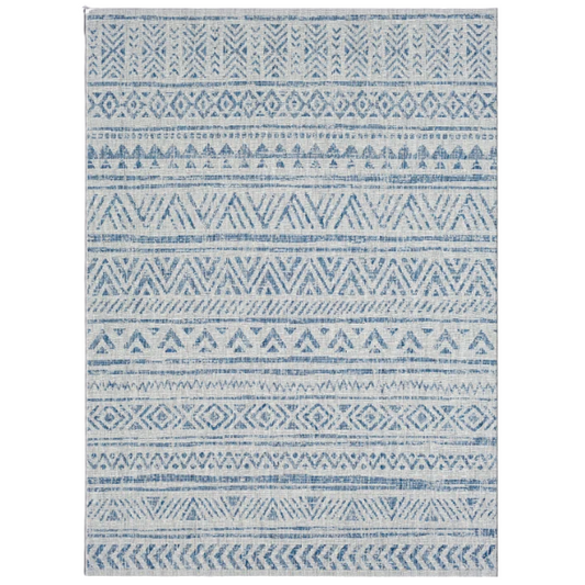 Striped Geometric Area Rug – Blue & Taupe, Durable Polypropylene, Low-Pile Design for High-Traffic Indoor/Outdoor Spaces